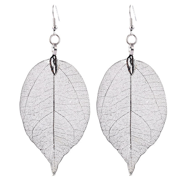 Bohemian Real Leaf Big Earrings
