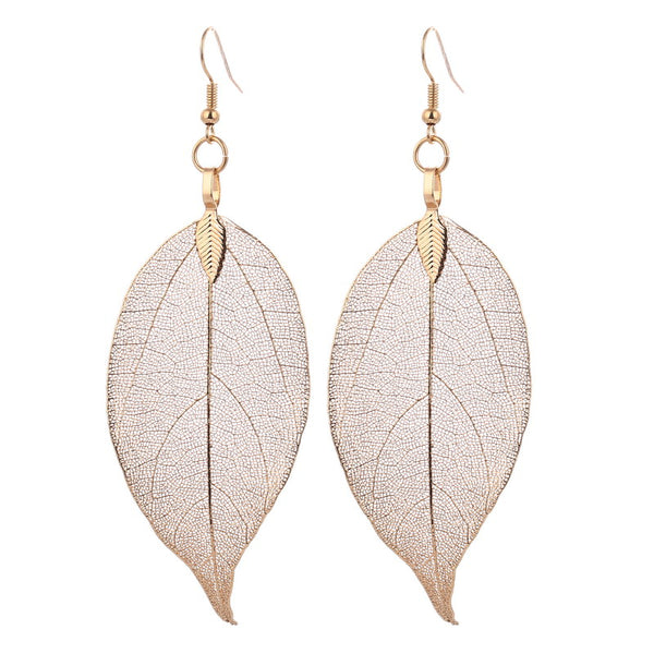 Bohemian Real Leaf Big Earrings