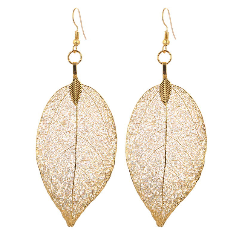 Bohemian Real Leaf Big Earrings