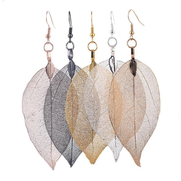 Bohemian Real Leaf Big Earrings