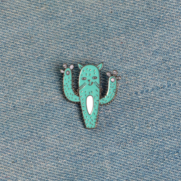 Kitten Paws Funny Cactus Brooch