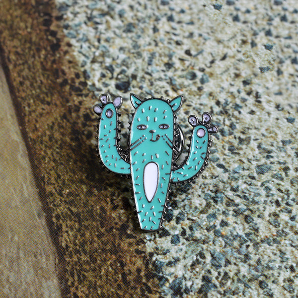 Kitten Paws Funny Cactus Brooch
