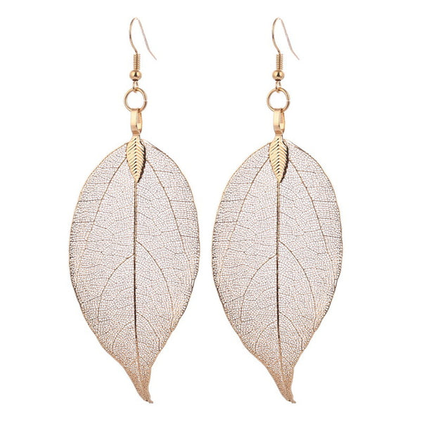 Bohemian Real Leaf Big Earrings