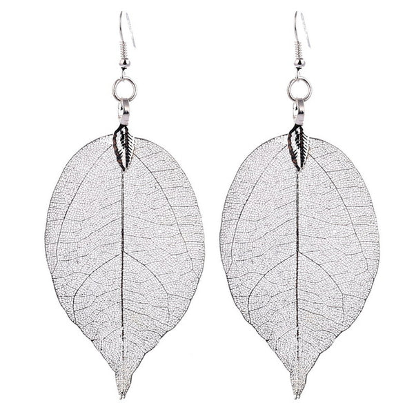 Bohemian Real Leaf Big Earrings